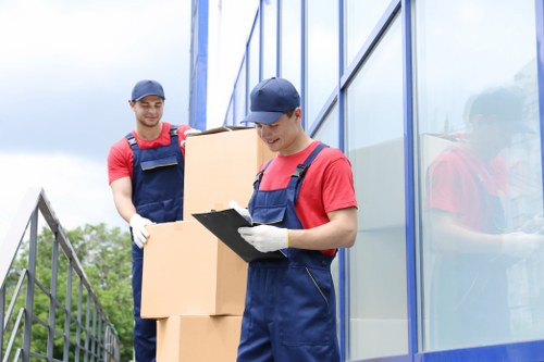 Residential move with a moving van on a Debeauvoirtown street