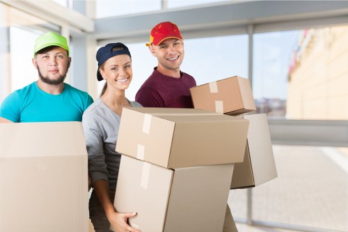 Office relocation planning in Debeauvoirtown with boxes and desks prepared for transport