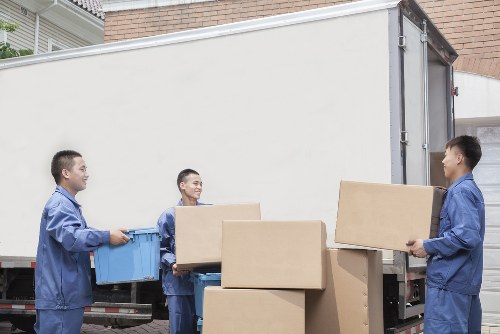 Furniture and boxes organised for transport during a home move