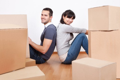 Commercial relocation equipment and boxes for a Debeauvoirtown business move