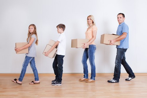 Packed household items ready for transport by local removal company